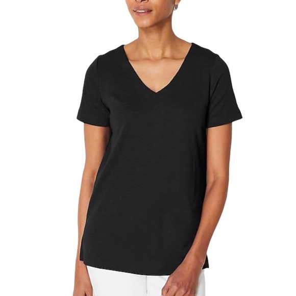 J. Jill Tops Jjill Black Pima Slub Knit Vneck Tee Poshmark